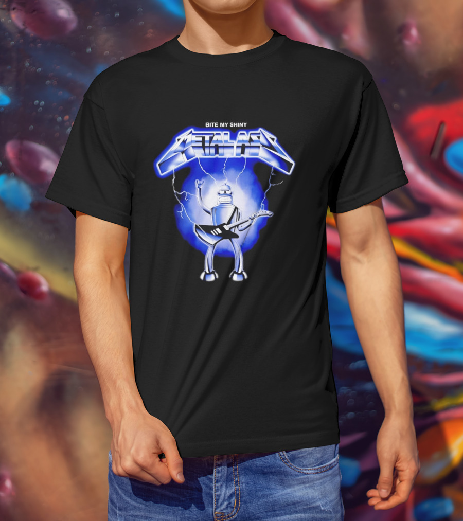 Bite My Shiny Metal Ass Lightning Robot Guitarist T-Shirt