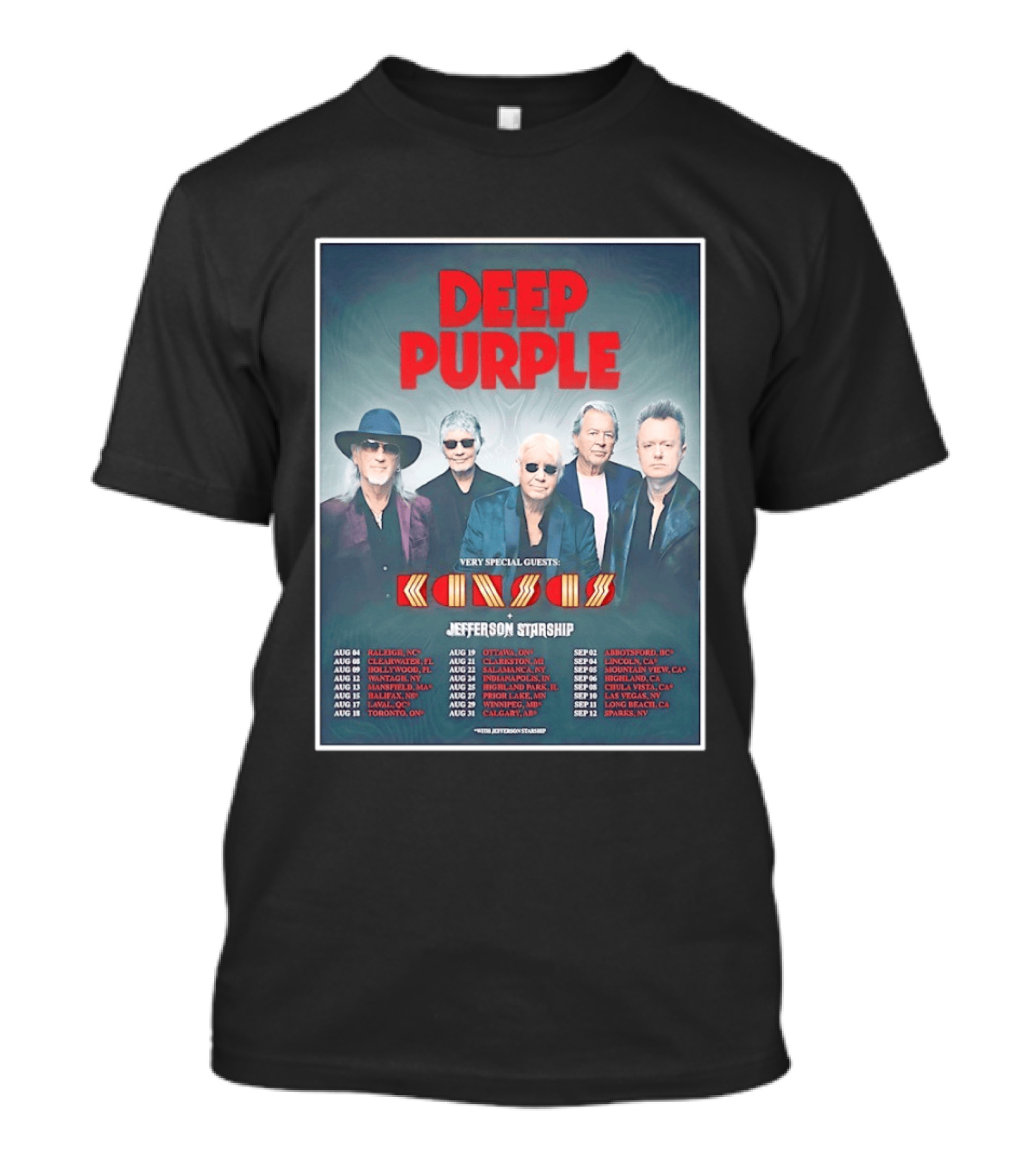 Deep Purple Tour 2026 Featuring Kansas Jefferson Starship North America Dates T-Shirt
