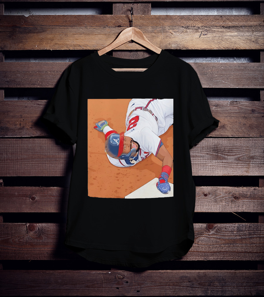 Ronald Acuna Jr Atlanta Braves Outfielder Sliding Baseball Action T-Shirt