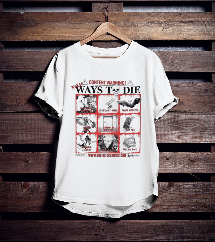 Content Warning Worst Ways To Die Shark Attack Volcano Disaster Truck Simulator Zombies Stuck In Cave Plane Crashed Nuclear Explosion T-Shirt
