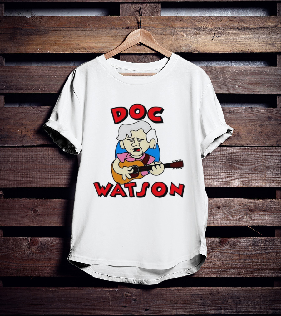 Doc Watson Cartoon Guitar Player Iconic Folk Music Legend T-Shirt