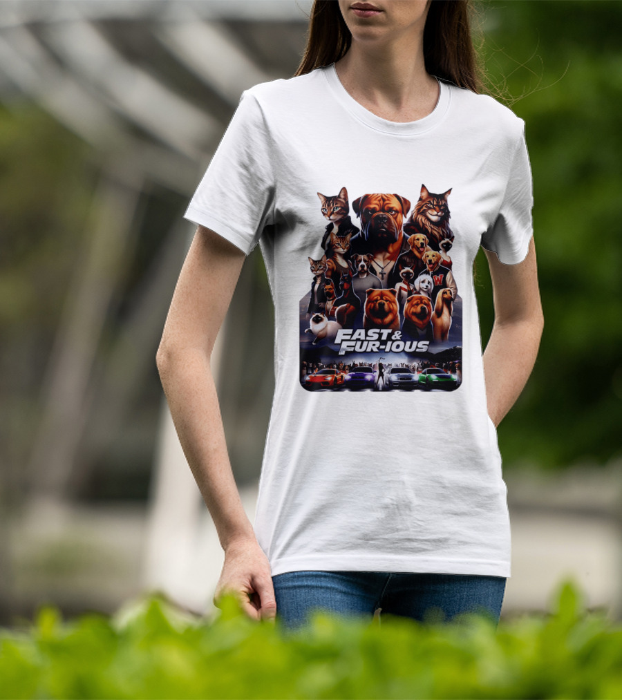 Fast & Fur Ious Dogs And Cats Mashup With Cars T-Shirt