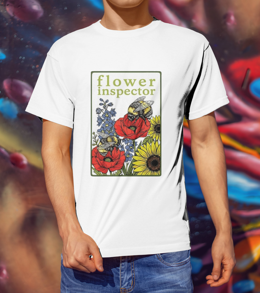 Flower Inspector Bees On Poppy Sunflower Bluebell Blossom T-Shirt