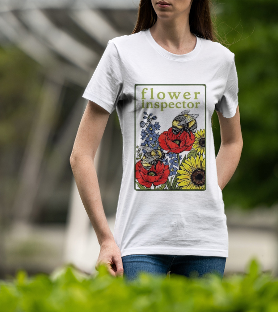 Flower Inspector Bees On Poppy Sunflower Bluebell Blossom T-Shirt