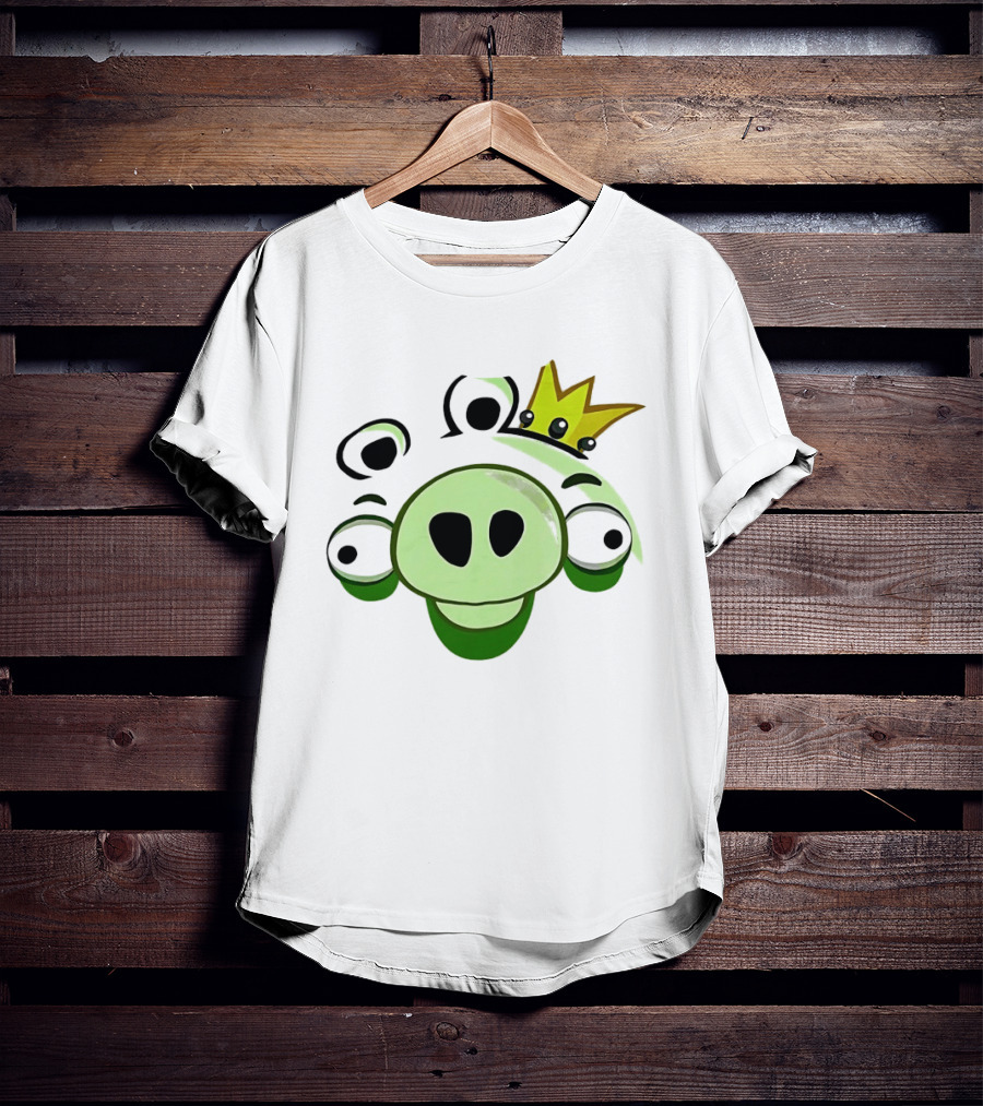 Angry Birds King Pig Big Face Green Crown T-Shirt