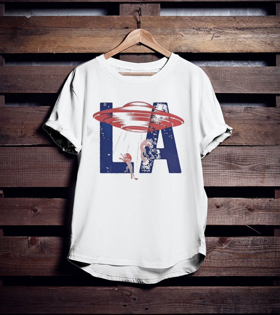 Los Angeles Spaceship Over LA Bold Letters T-Shirt