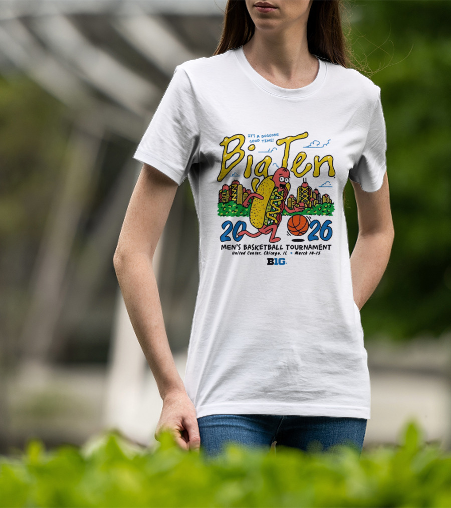 Big Ten 2026 Men's Basketball Tournament United Center Chicago March 11 15 Hot Dog Cityscape Basketball T-Shirt