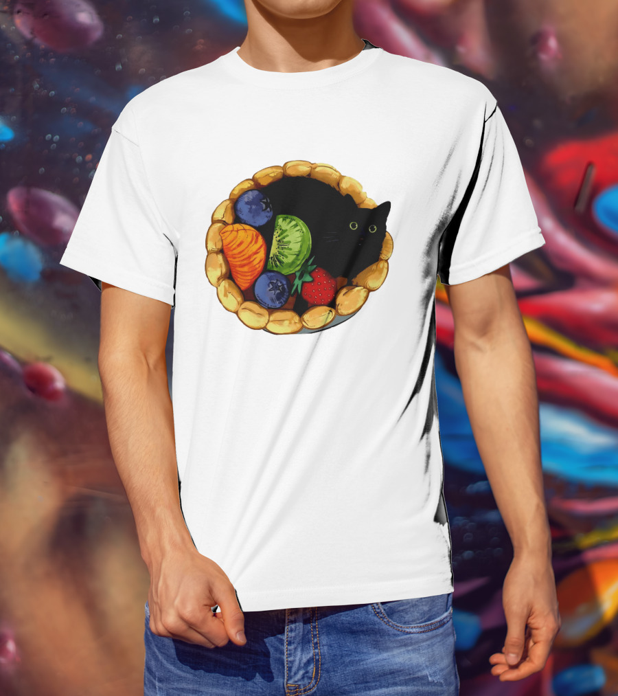 Black Cat Surrounded By Mixed Fruit Tart T-Shirt