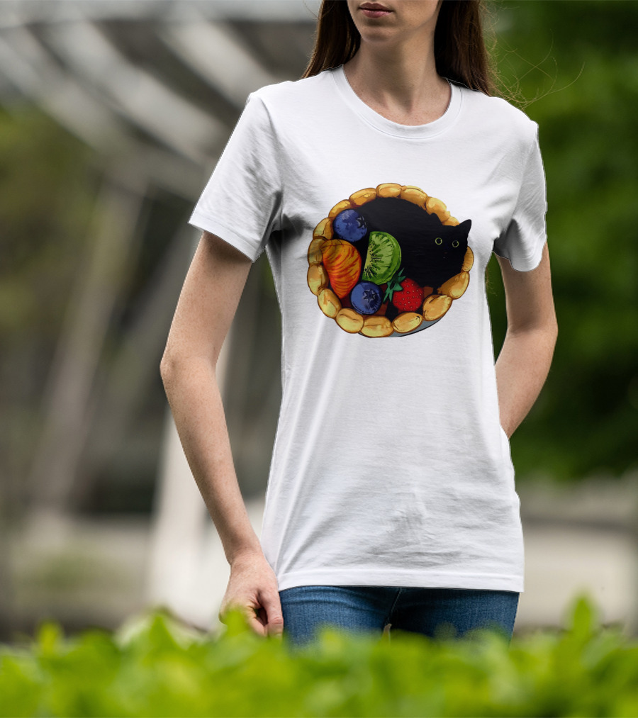 Black Cat Surrounded By Mixed Fruit Tart T-Shirt