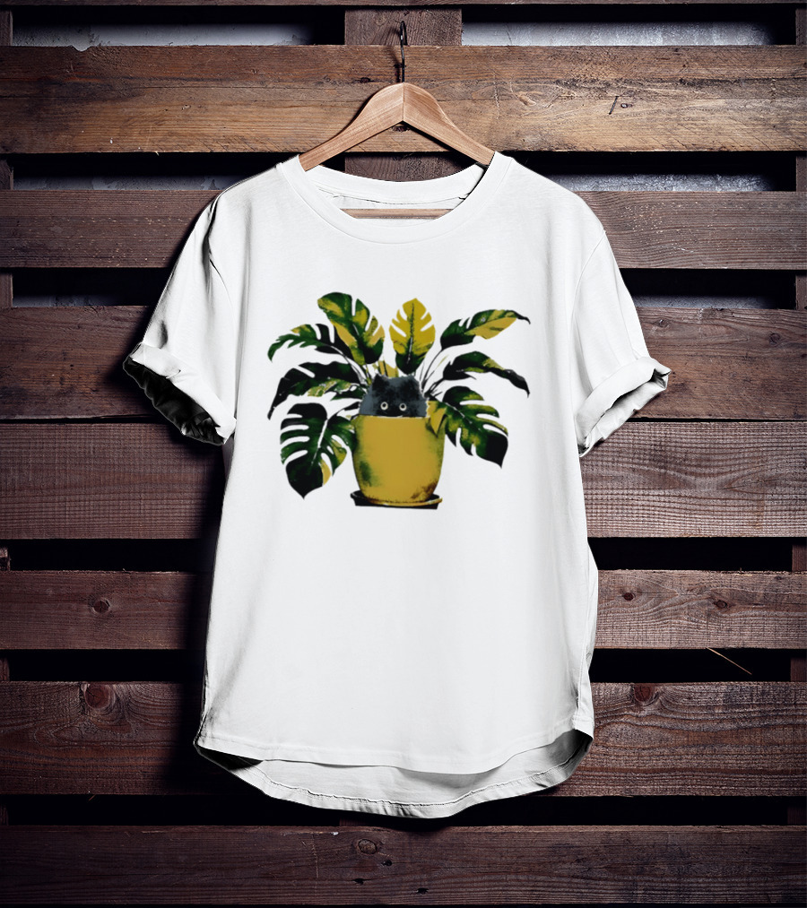 Cat In Monstera Potted Plant T-Shirt