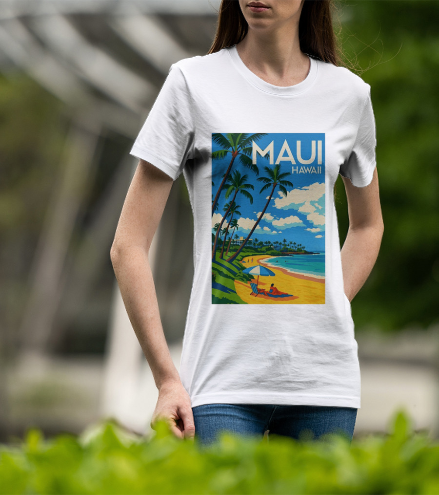 Maui Hawaii Palm Trees Beach Scene T-Shirt