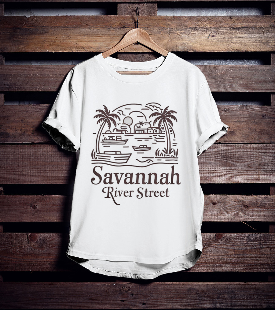 Savannah River Street Georgia Palm Trees Souvenir T-Shirt