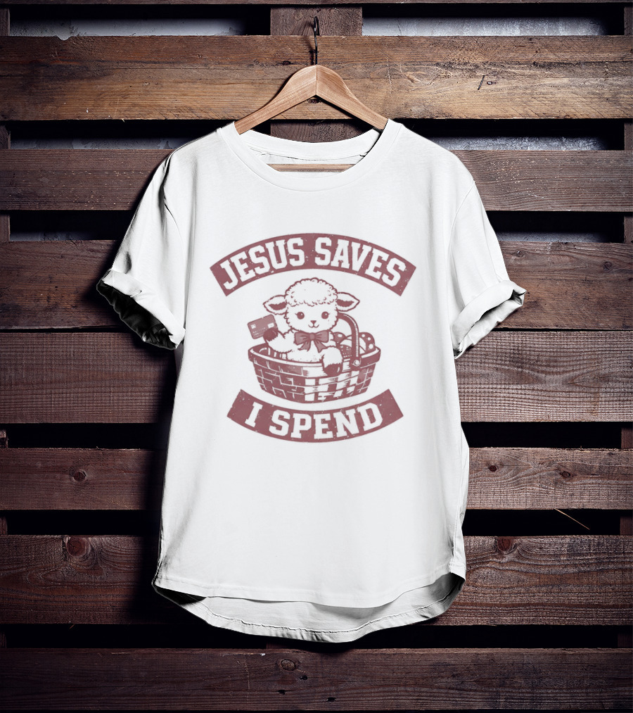 Jesus Saves Sheep Credit Card Fruit Basket I Spend T-Shirt