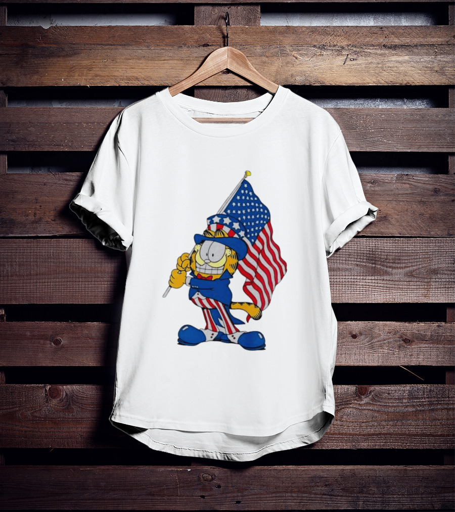 Orange Cat 250 Years Of Freedom Garfield Uncle Sam American Flag T-Shirt