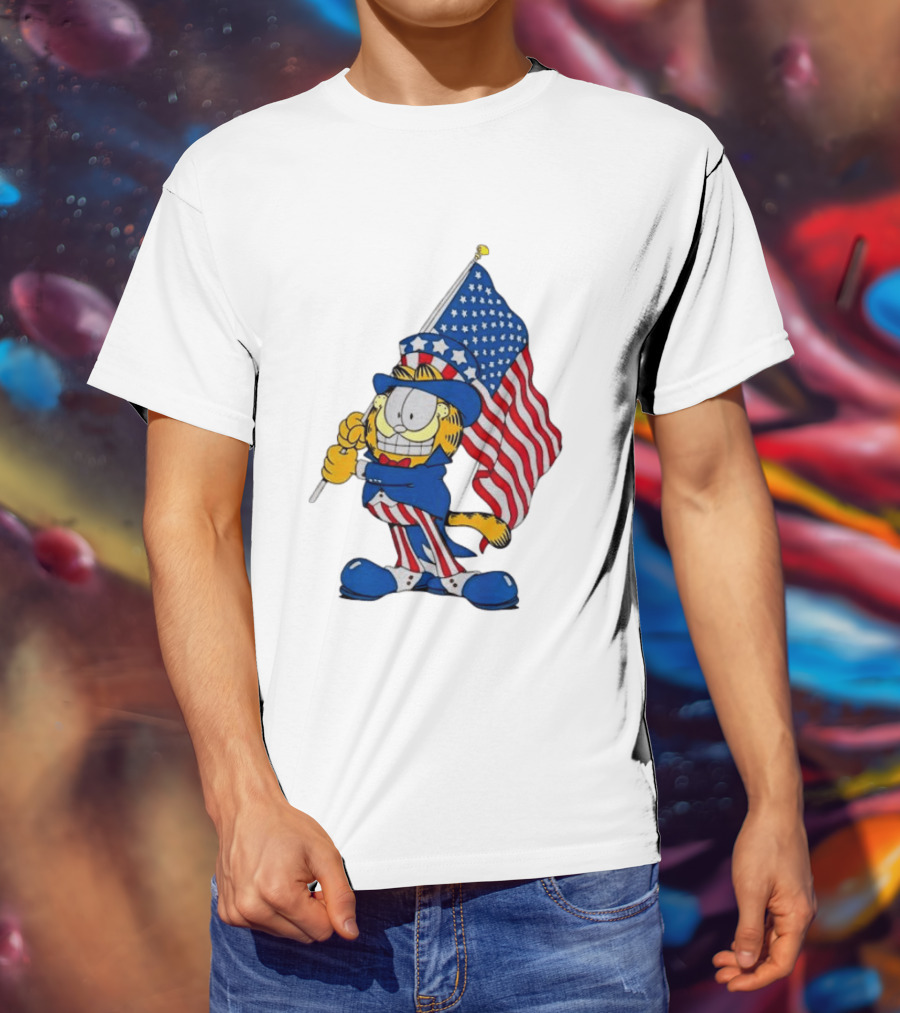 Orange Cat 250 Years Of Freedom Garfield Uncle Sam American Flag T-Shirt