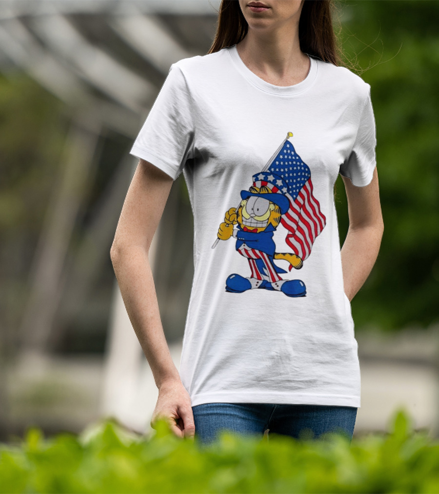 Orange Cat 250 Years Of Freedom Garfield Uncle Sam American Flag T-Shirt