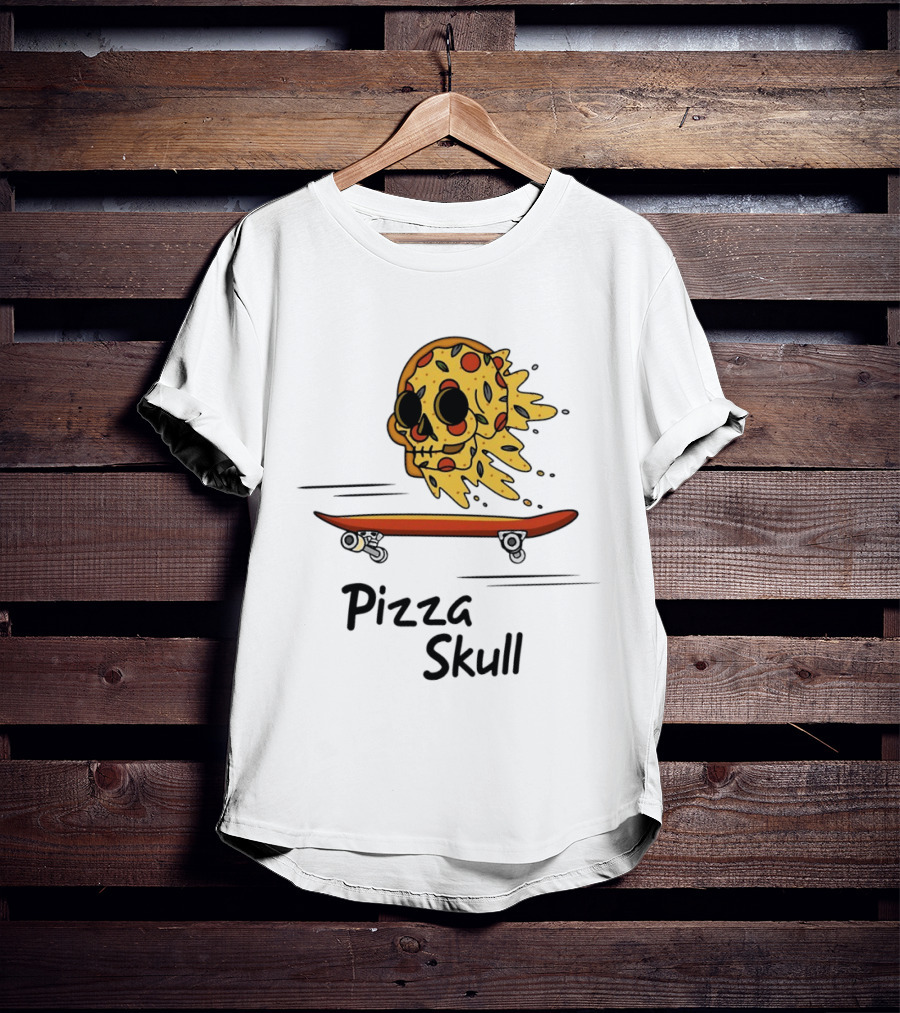 Pizza Skull Melting Slice Skateboard T-Shirt