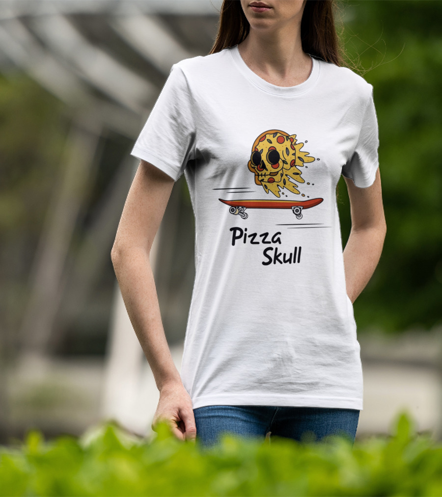 Pizza Skull Melting Slice Skateboard T-Shirt