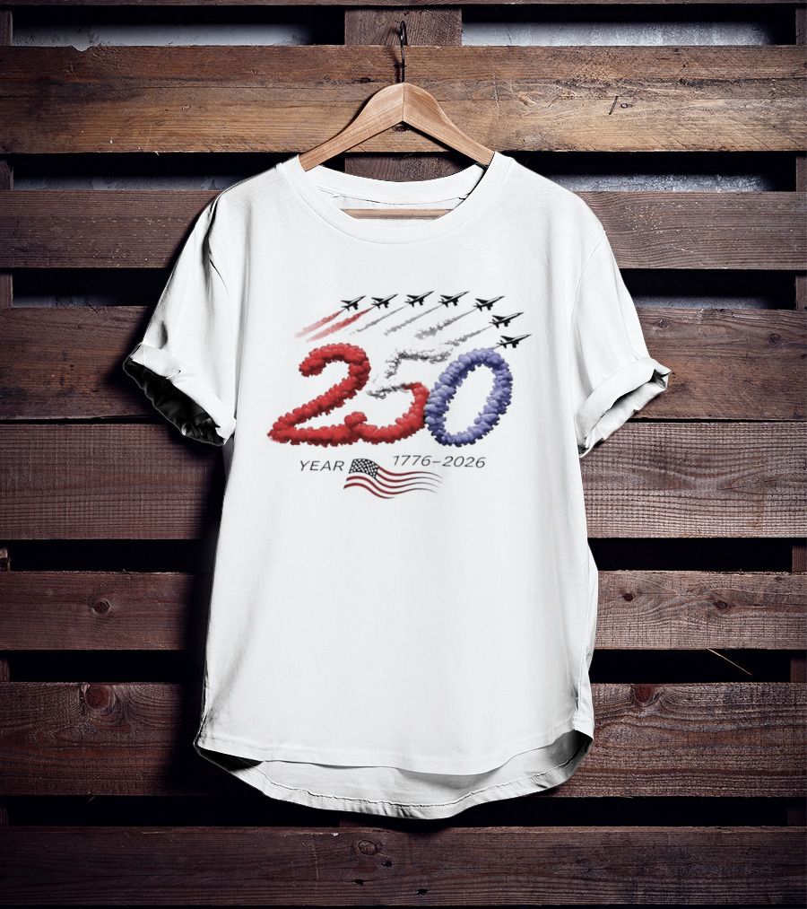 250 Year Anniversary USA Plane Smoke With American Flag T-Shirt