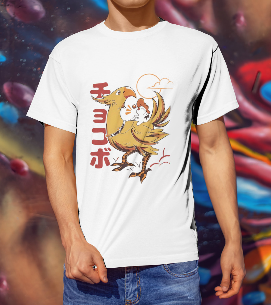 Kaweehaw Cowboy Moogle Riding Chocobo Retro Style Japanese T-Shirt