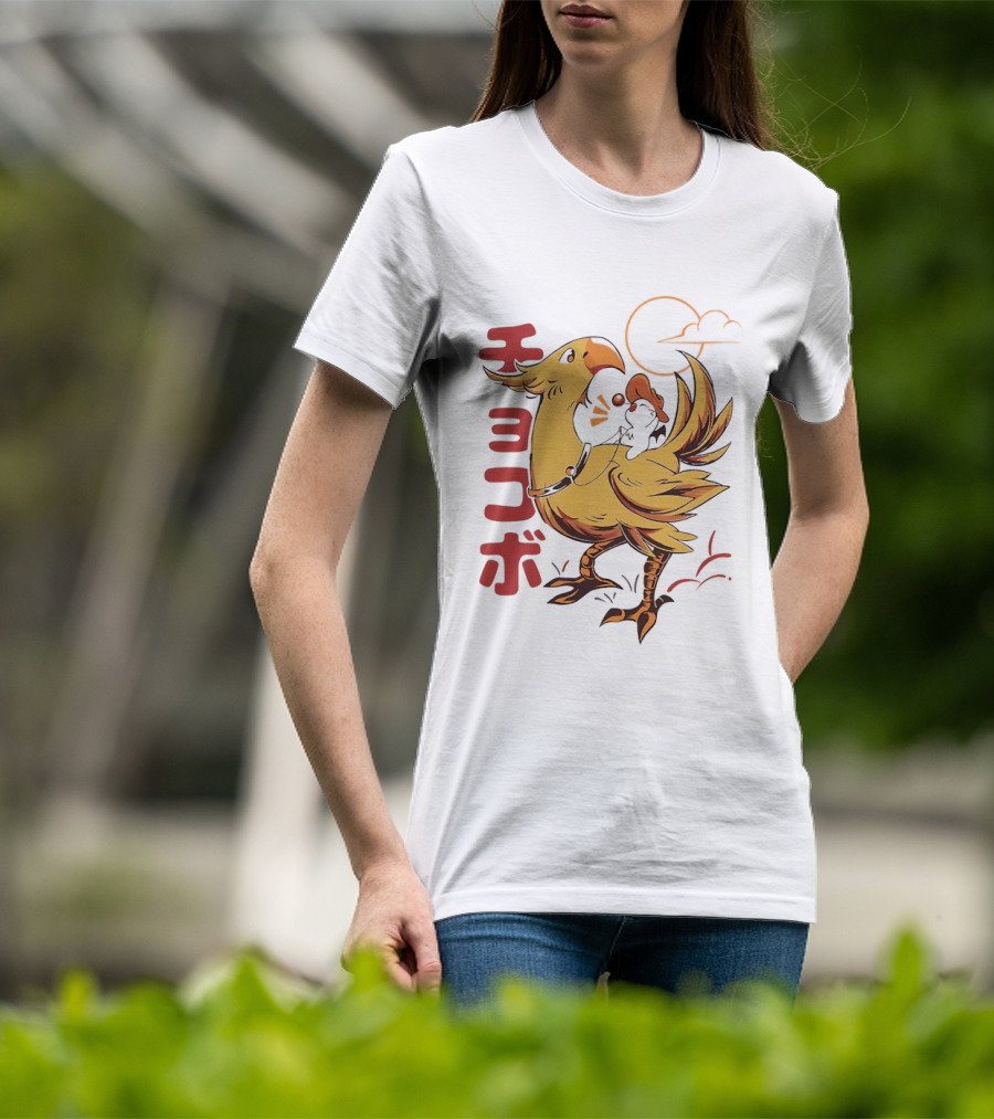 Kaweehaw Cowboy Moogle Riding Chocobo Retro Style Japanese T-Shirt
