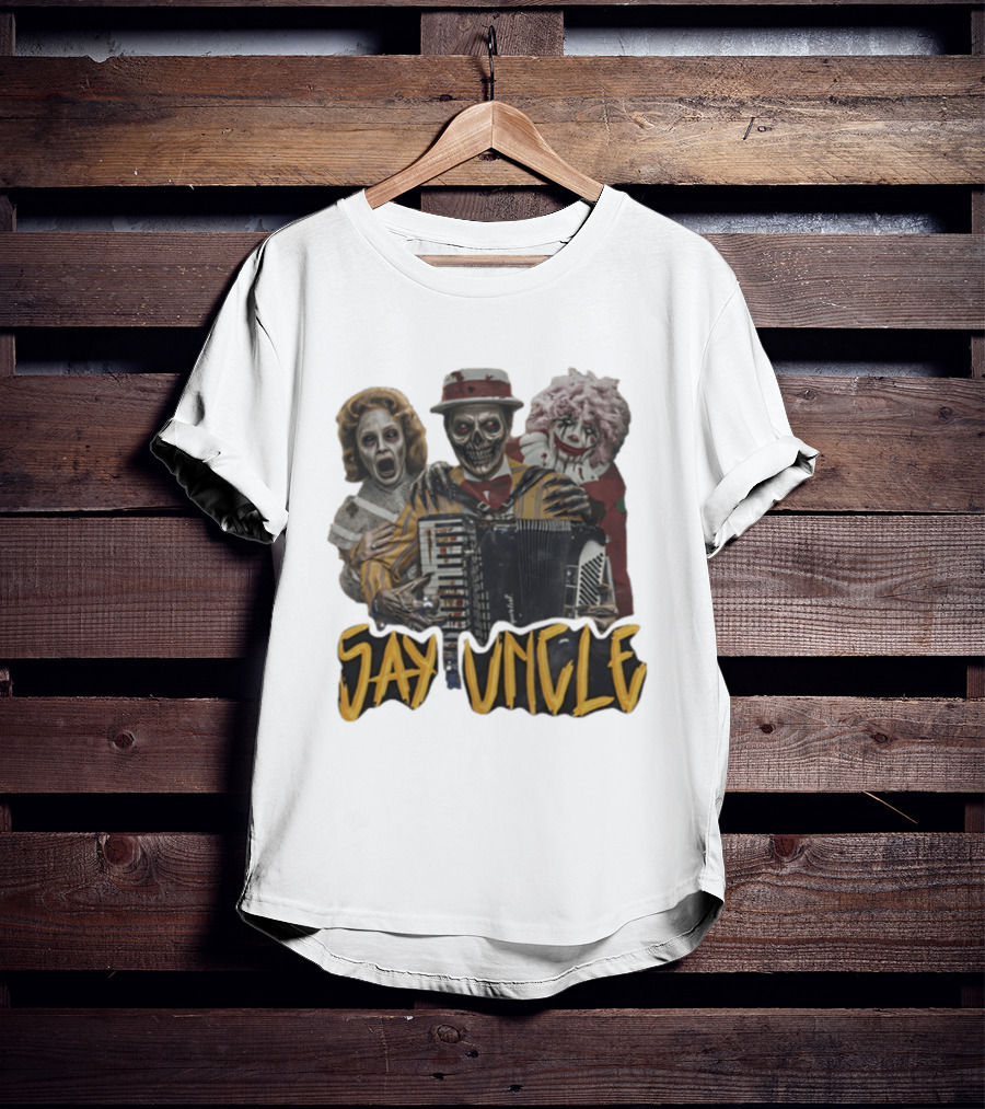 Say Uncle Ghost Clown Skeleton Playing Accordion Haunted Uncle Al T-Shirt