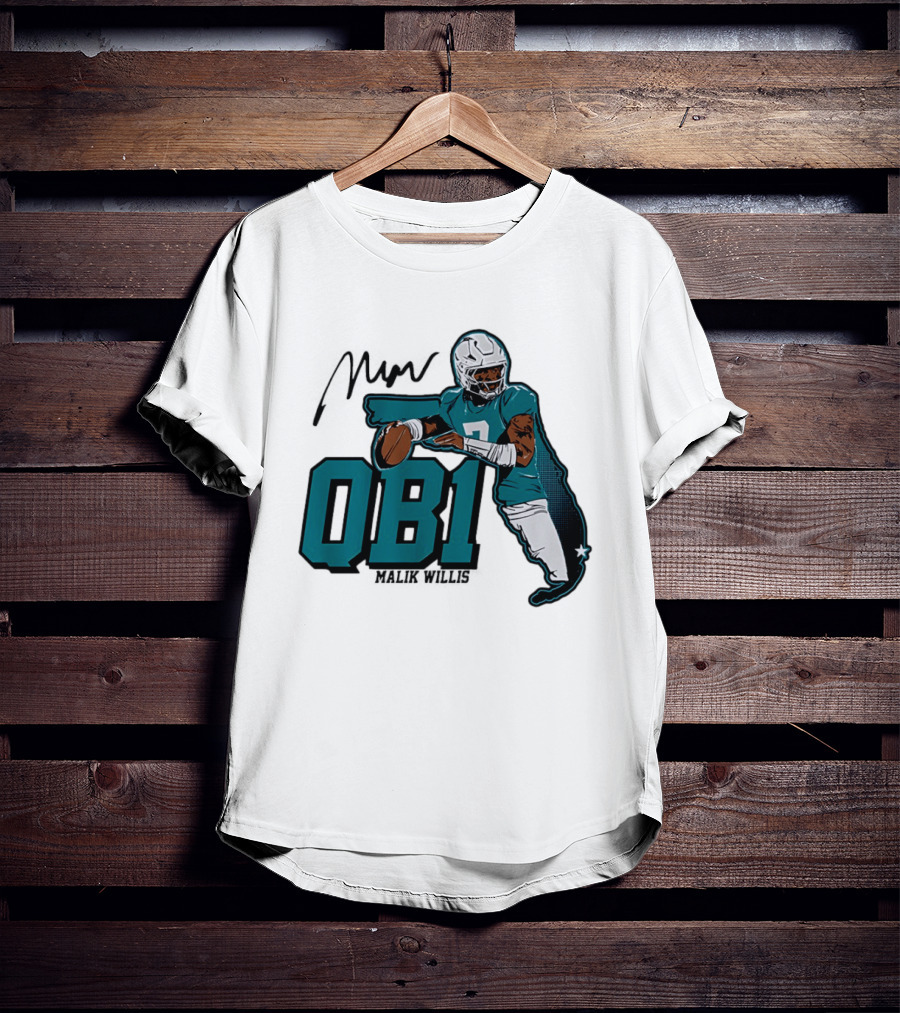 Malik Willis QB1 Miami Dolphins Quarterback 7 Football T-Shirt