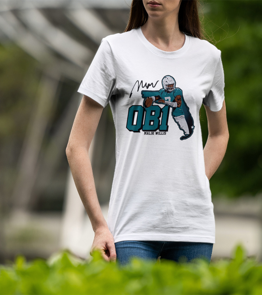 Malik Willis QB1 Miami Dolphins Quarterback 7 Football T-Shirt