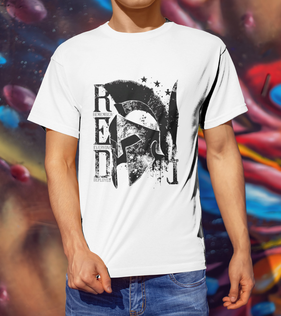 R.E.D. Remember Everyone Deployed Spartan Helmet Stars T-Shirt