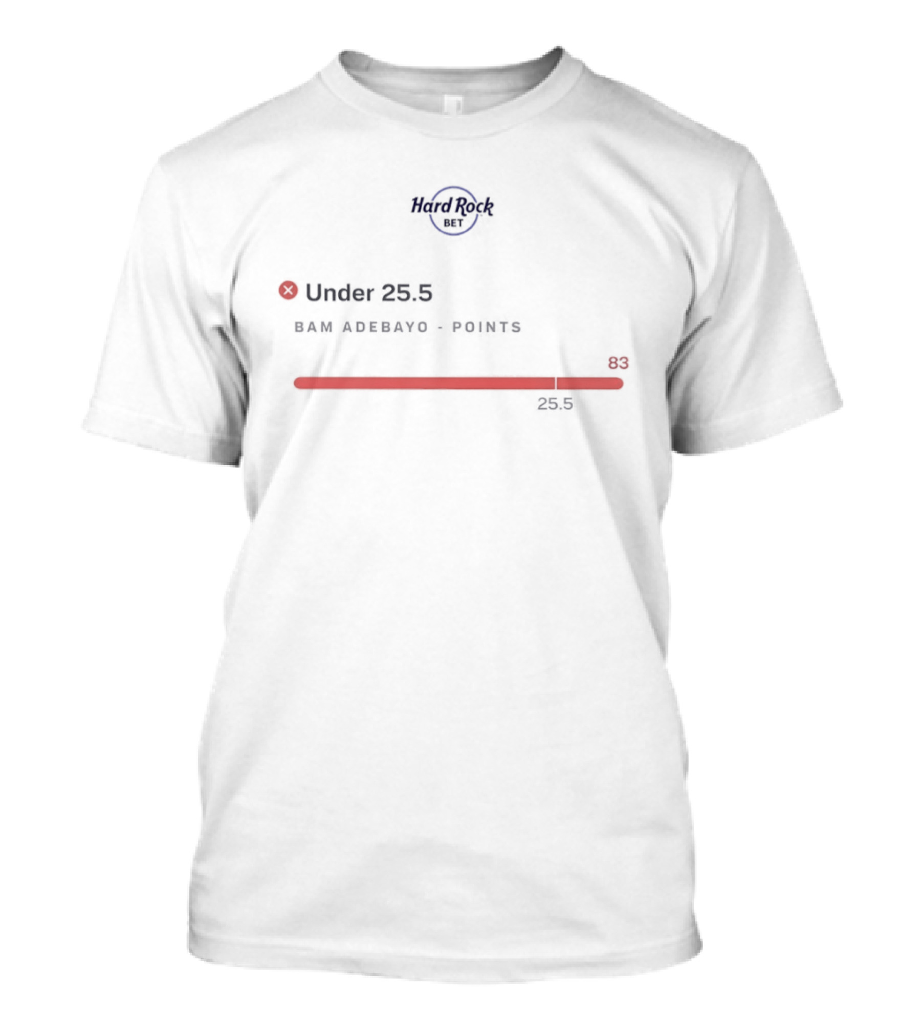 Hard Rock Bet Bam Adebayo Points Under 25.5 Basketball Sports Prediction T-Shirt