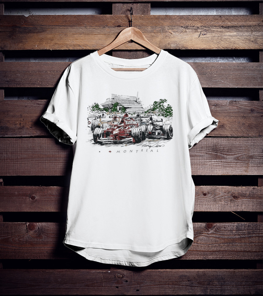 Montreal Grand Prix F1 Racing Car Scene With Track And Trees T-Shirt