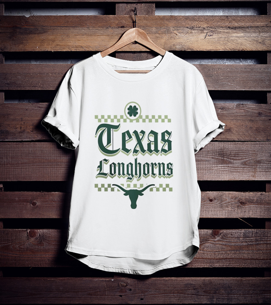 Texas Longhorns St Patrick's Day Clover Shamrock Checkerboard T-Shirt