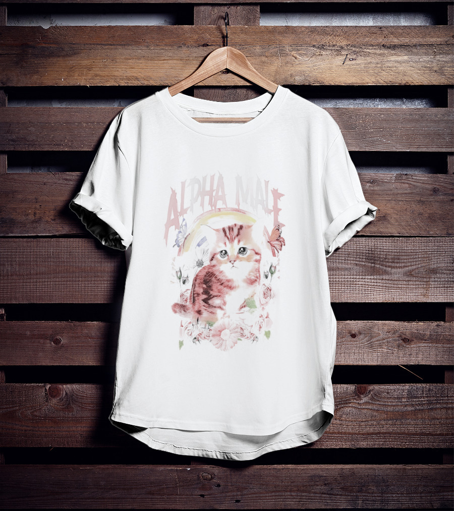 Alpha Male Cat With Floral And Butterfly T-Shirt