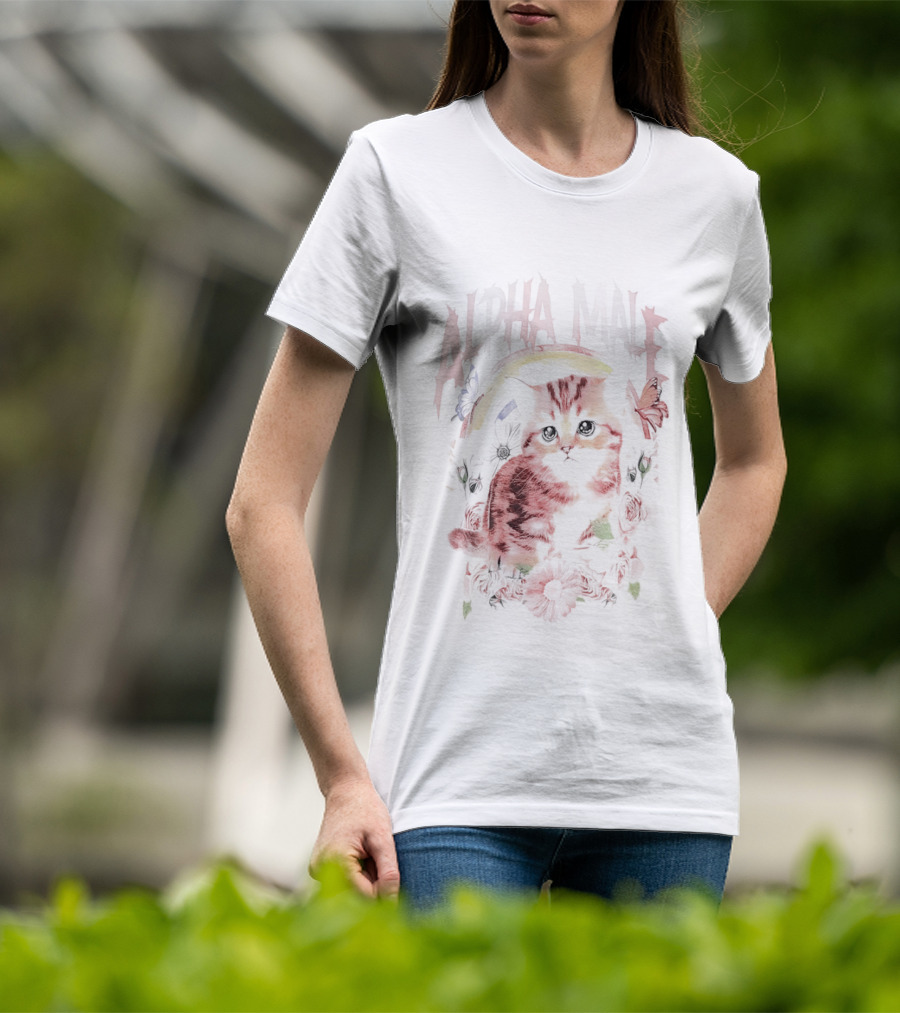 Alpha Male Cat With Floral And Butterfly T-Shirt