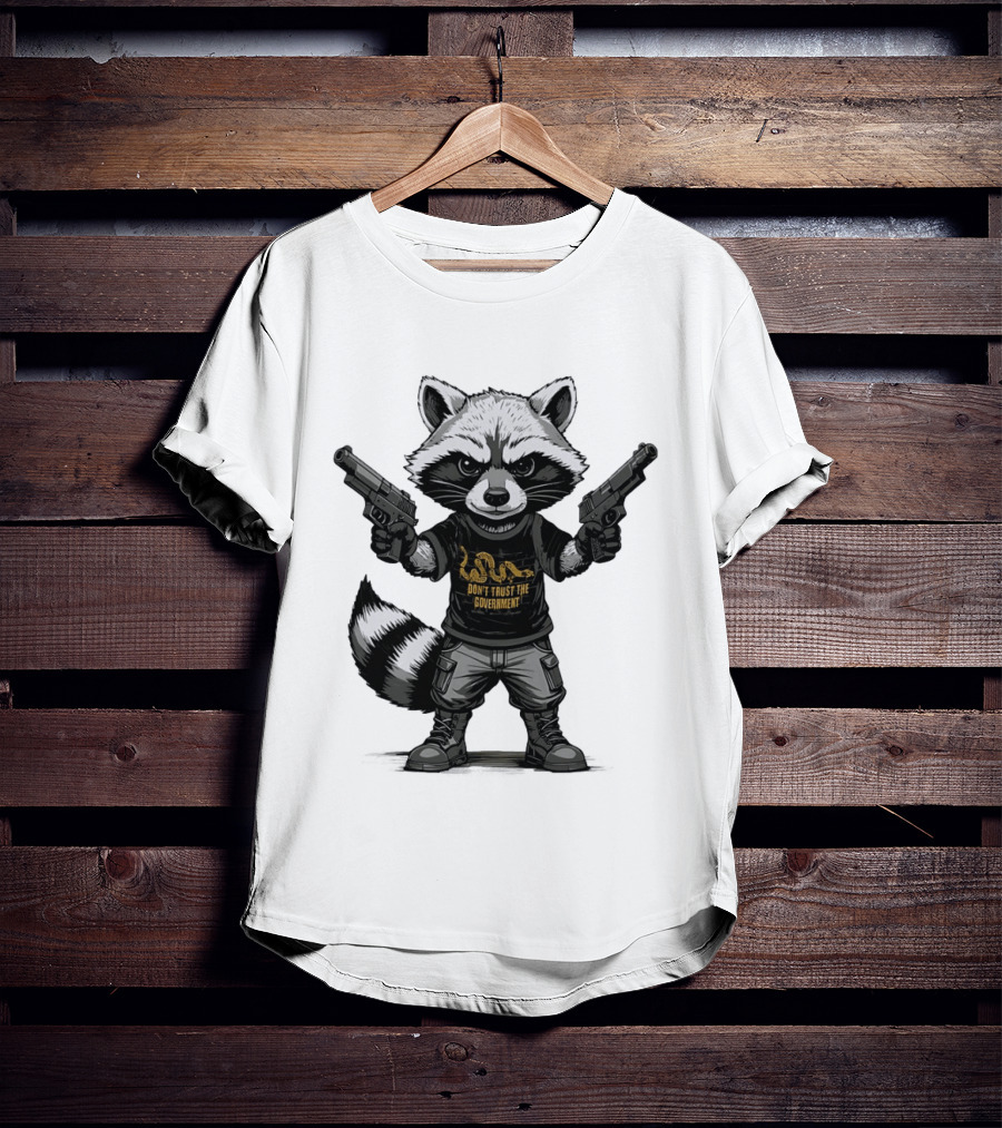 Raccoon With Dual Guns Don't Trust The Government Snake T-Shirt