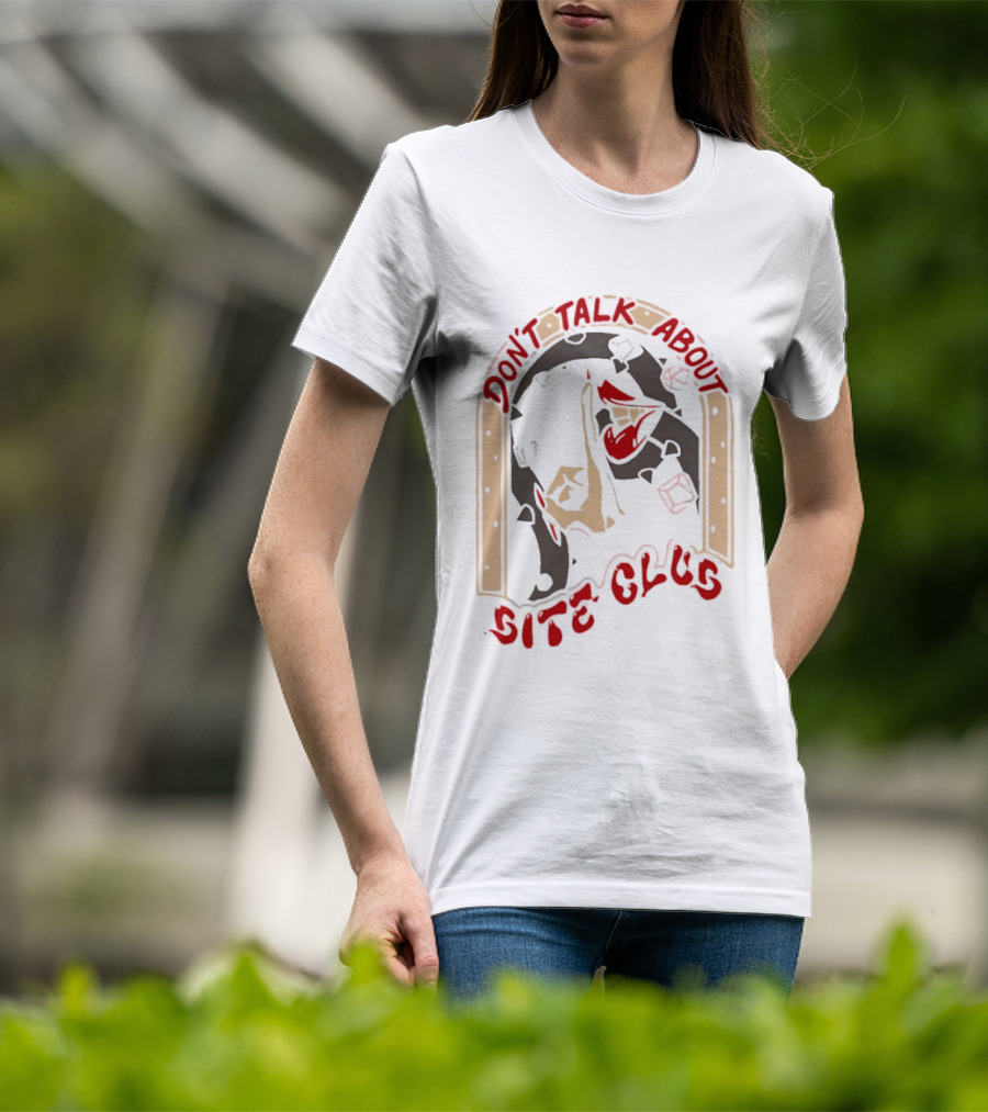 Don't Talk About Bite Club Sealed Lips Finger Gesture T-Shirt