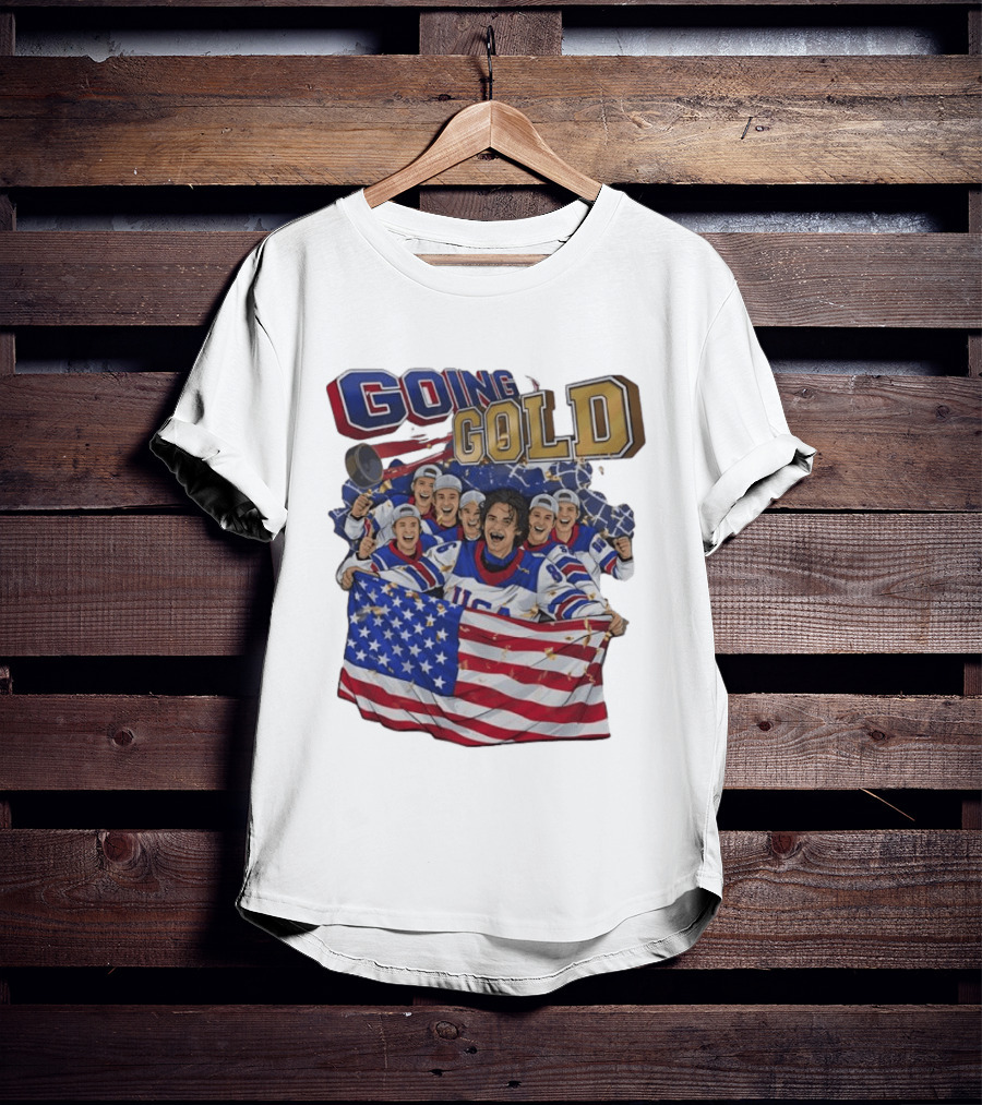 GOING GOLD USA Hockey Team Celebration With Flag T-Shirt