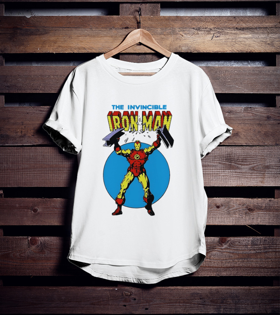 The Invincible Iron Man Bending Iron Bar Marvel Comic T-Shirt