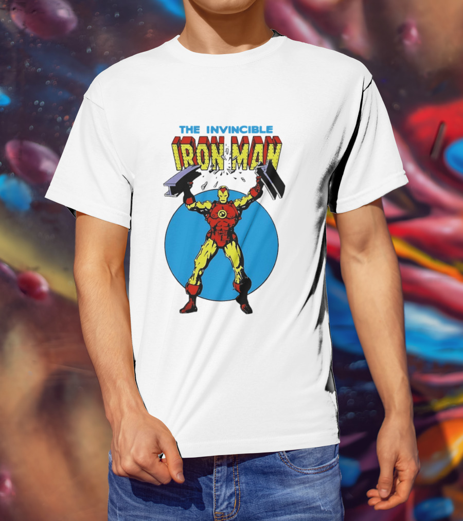 The Invincible Iron Man Bending Iron Bar Marvel Comic T-Shirt