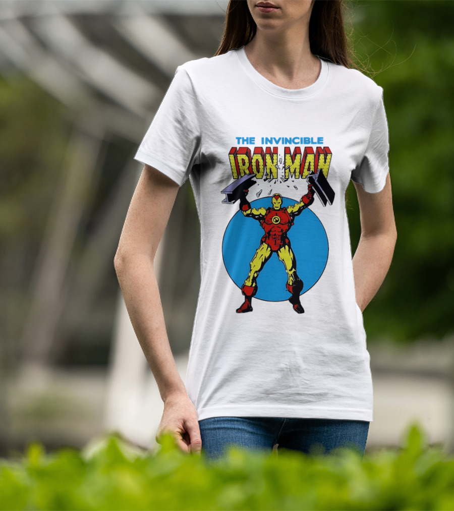 The Invincible Iron Man Bending Iron Bar Marvel Comic T-Shirt