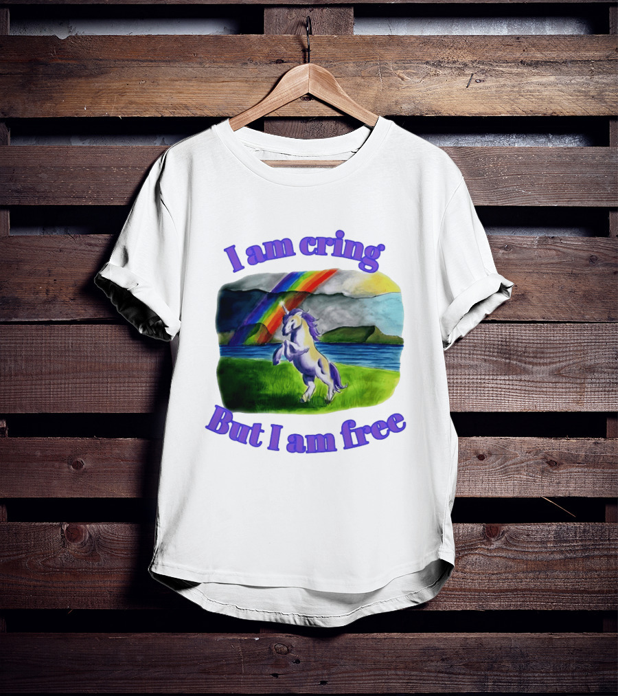 Unicorn I Am Cringe But I Am Free Rainbow Meadow T-Shirt