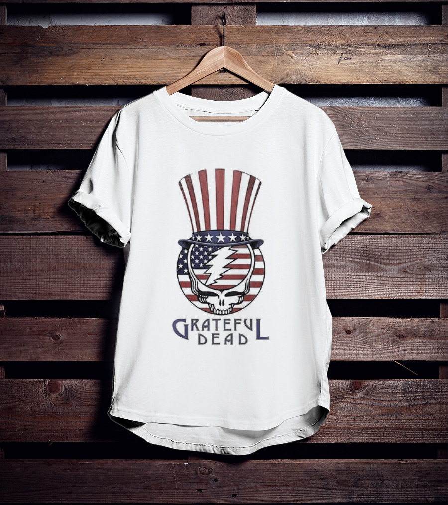 Grateful Dead American Flag Skeleton Uncle Sam Hat T-Shirt