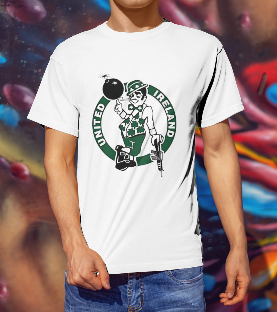 Boston Celtics United Ireland Mascot Holding Traditional T-Shirt