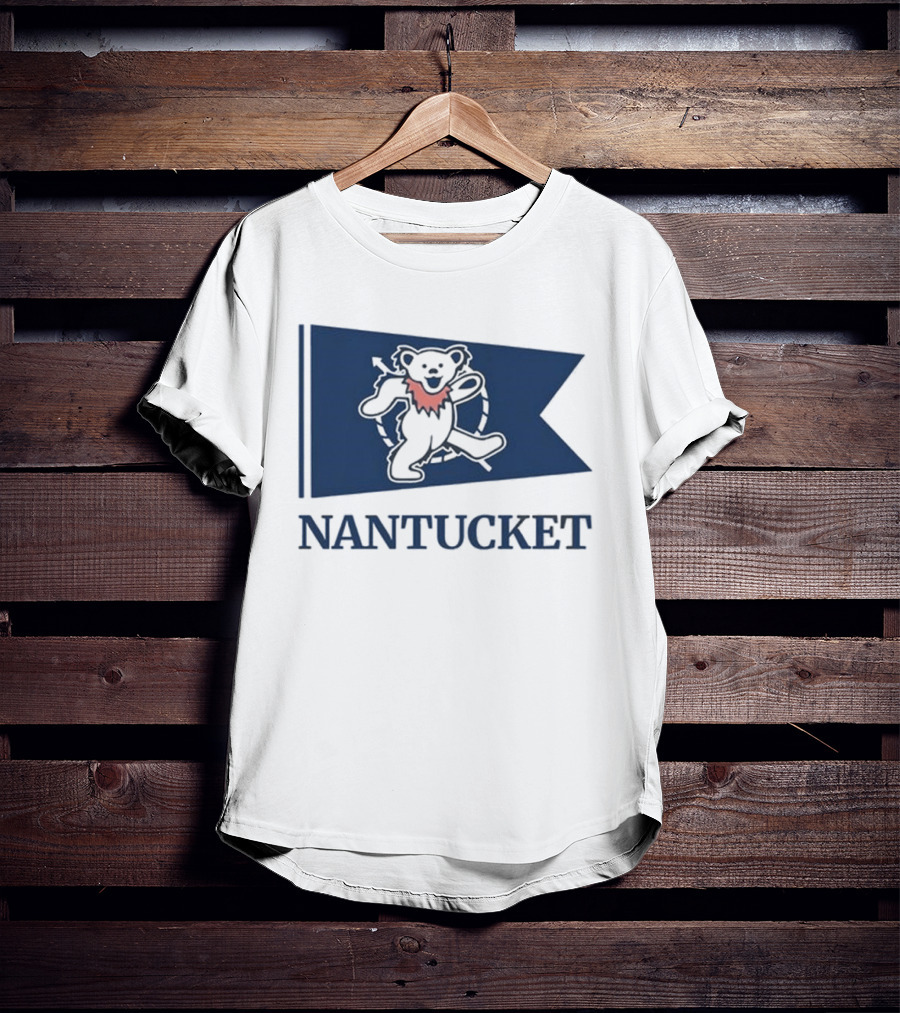 Nantucket Bear With Flag And Pink Scarf T-Shirt
