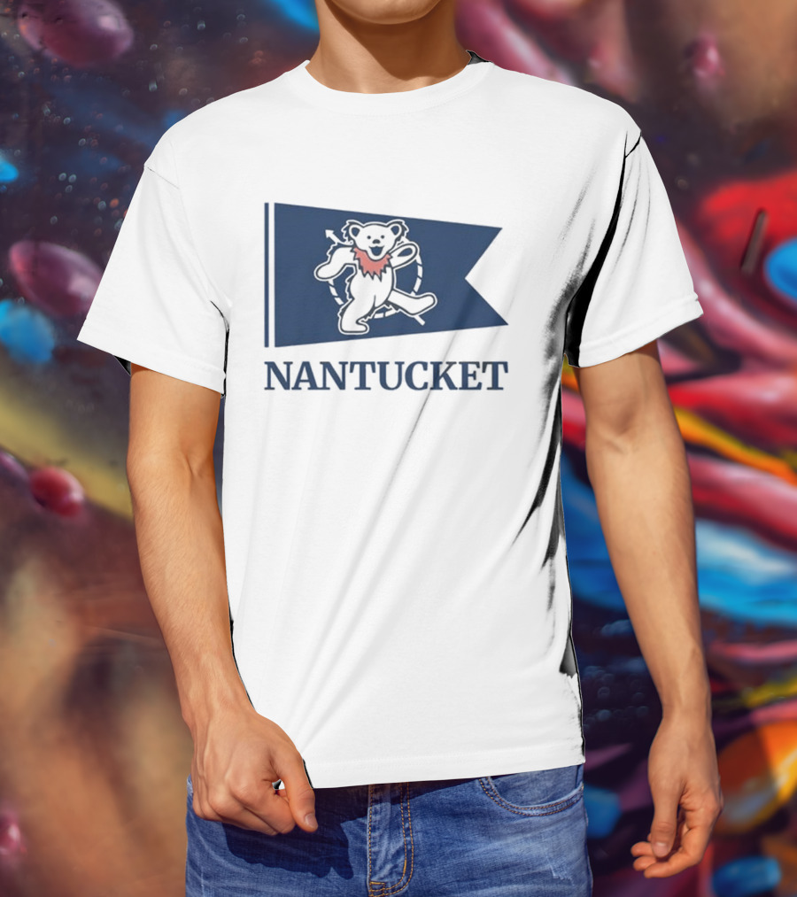 Nantucket Bear With Flag And Pink Scarf T-Shirt