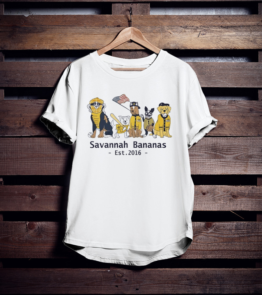 Savannah Bananas Est 2016 Dogs With Baseball And American Flag T-Shirt