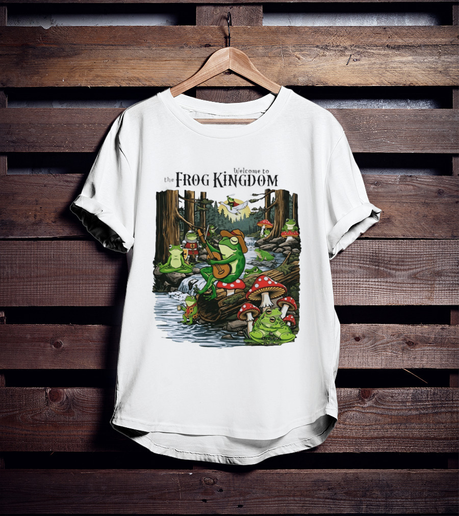 Frog Playing Guitar Forest Gathering Welcome To The Frog Kingdom T-Shirt