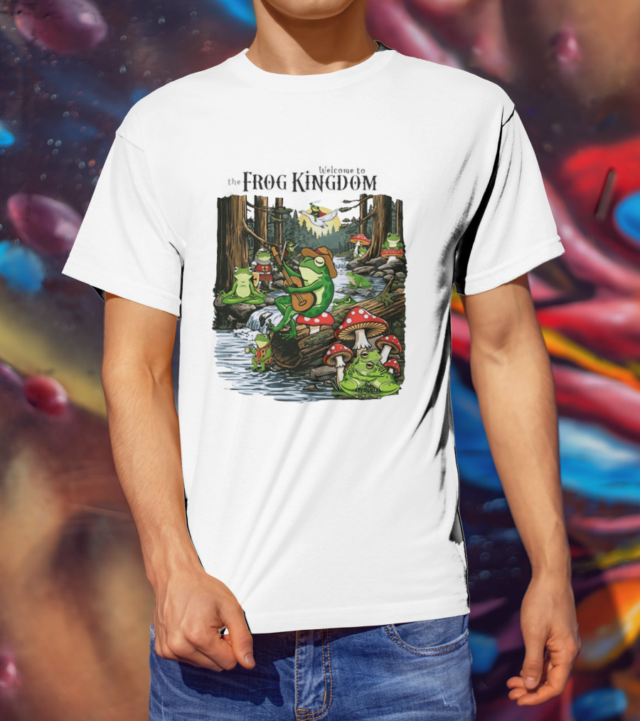 Frog Playing Guitar Forest Gathering Welcome To The Frog Kingdom T-Shirt