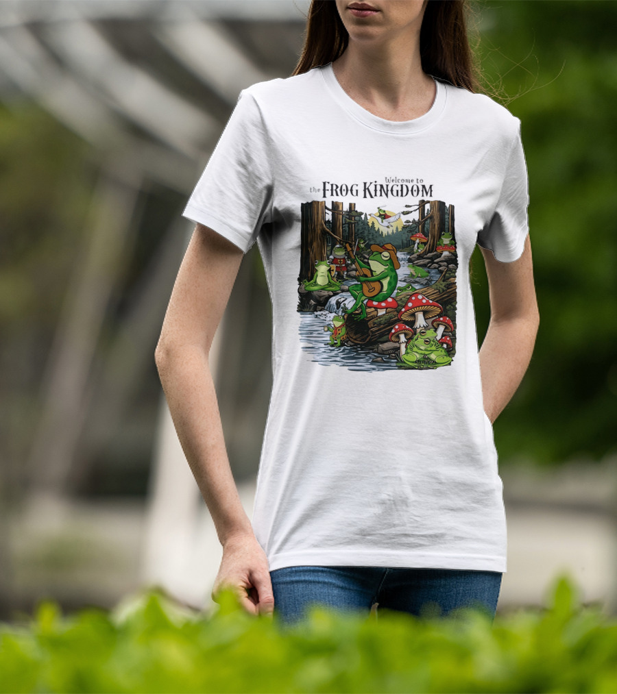 Frog Playing Guitar Forest Gathering Welcome To The Frog Kingdom T-Shirt
