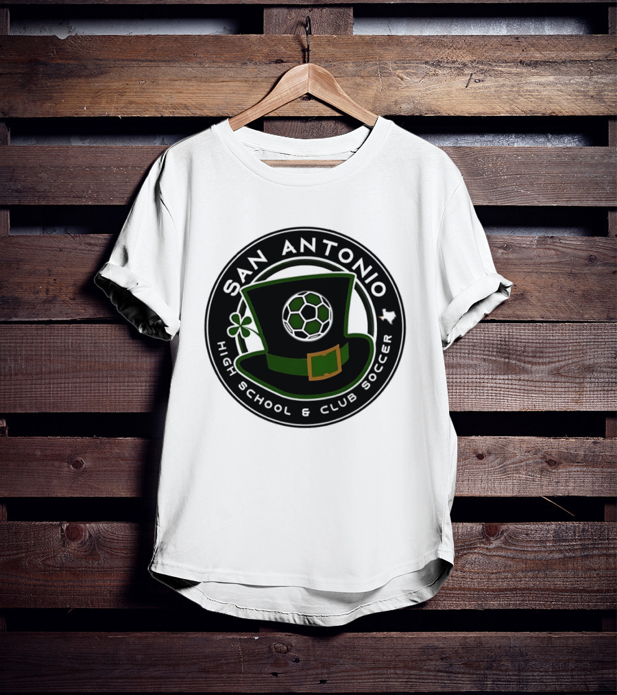 San Antonio High School Club Soccer Leprechaun Hat Soccer Ball And Shamrock T-Shirt